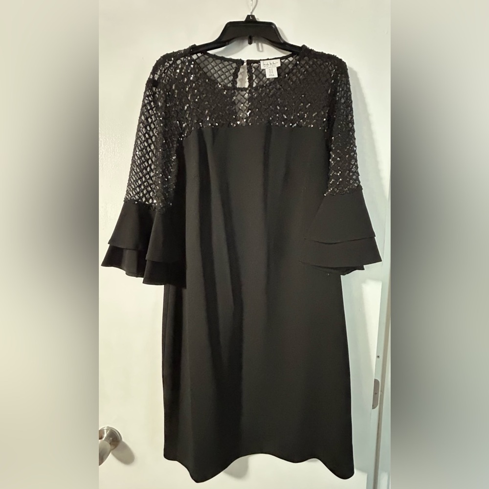 Nicole Miller Black Long Sleeve Dress with Sheer Seqiun Detail
